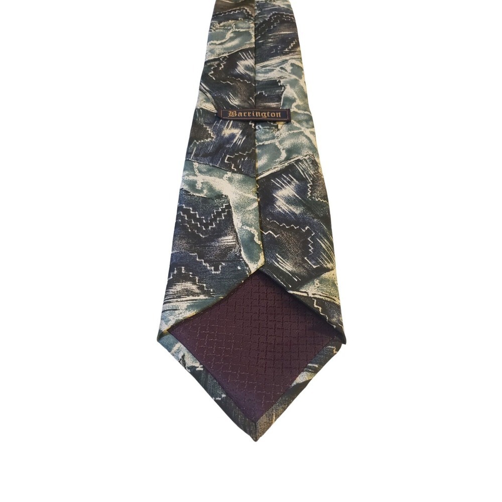 Barrington Mens Necktie Designer Tie Blue Green Abstract 100% Silk Wedding Work - Picture 4 of 12
